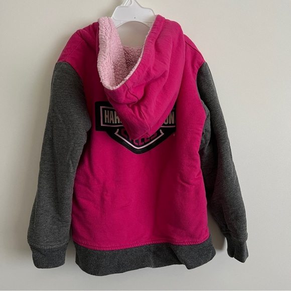 Harley-Davidson Kids Pink and Gray Zip Up Hoodie Fleece Lined-Size 6 Girls - Picture 6 of 9